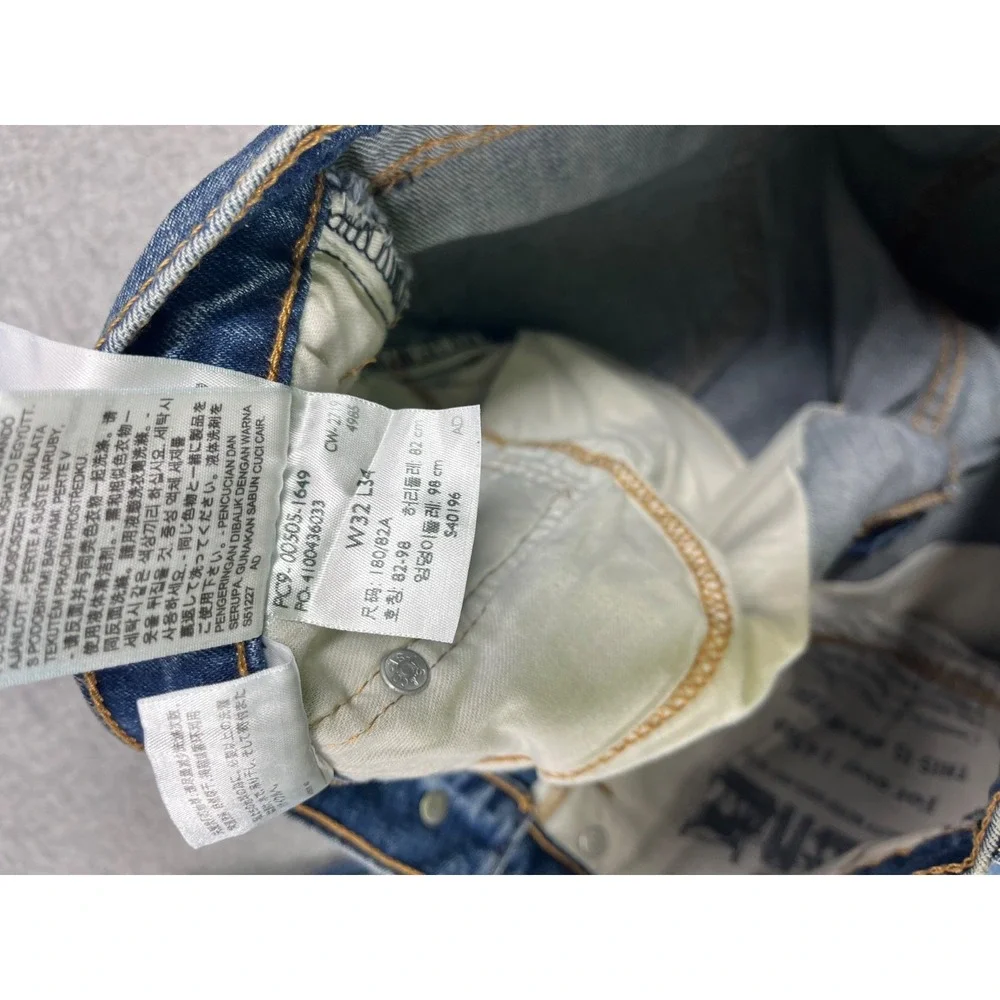 Levis 505 Jeans Mens 32x34 Blue Denim Regular Fit Stretch Straight Leg